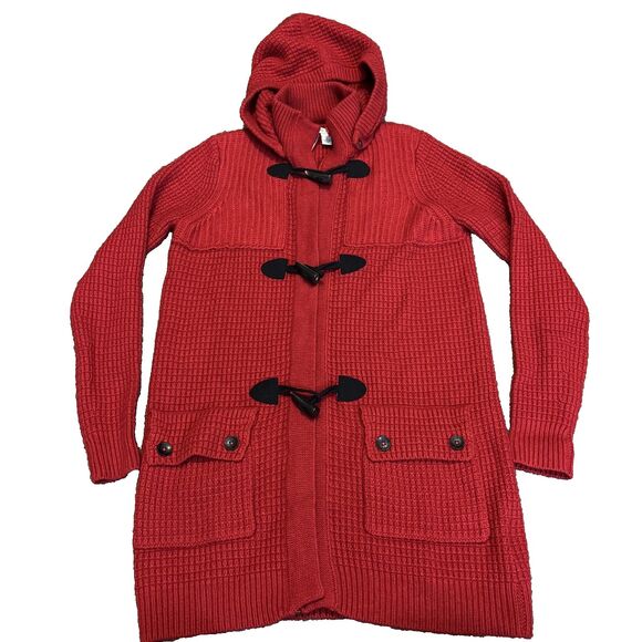"Autumn Cashmere" Wool Blend Red Toggle Coat Cardigan Sweater S - Imported Yarn - Picture 1 of 9